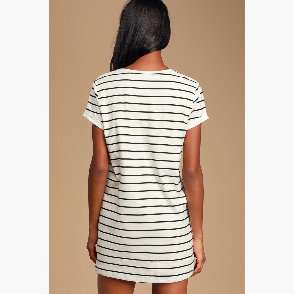 NWT LULUS "Cafe Society" Striped Shirt Dress (Black/Cream | Size XS) - Picture 5 of 7